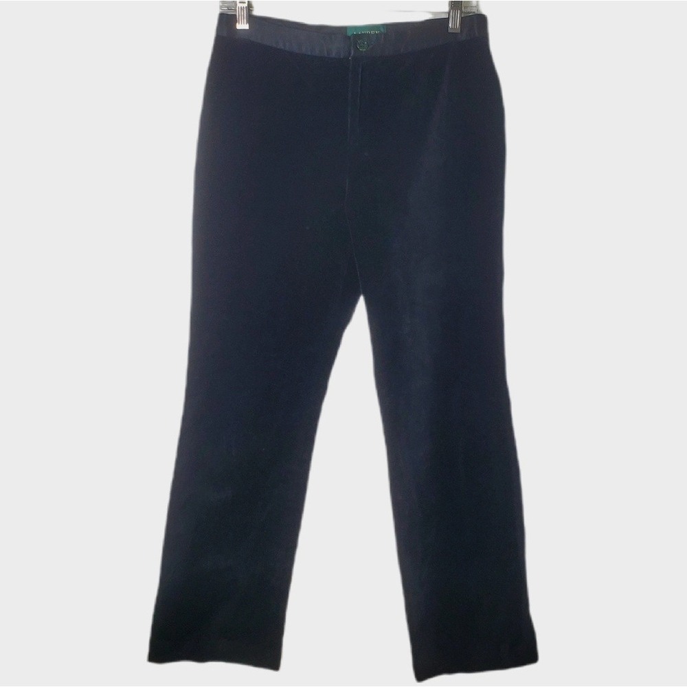 Lauren Ralph Lauren Black Velvet Pants 6P Petite Straight Leg Satin Trim Holiday